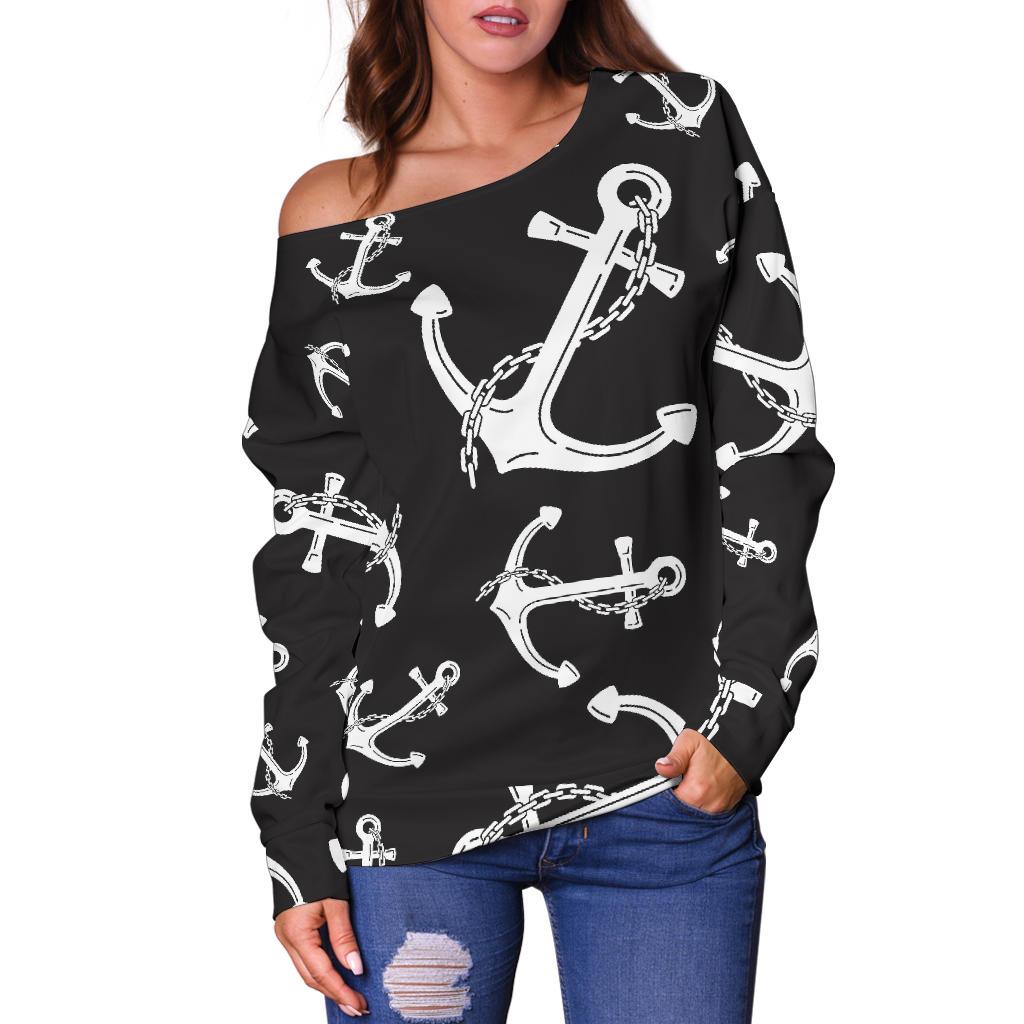 Anchor Black White Off Shoulder Sweatshirt