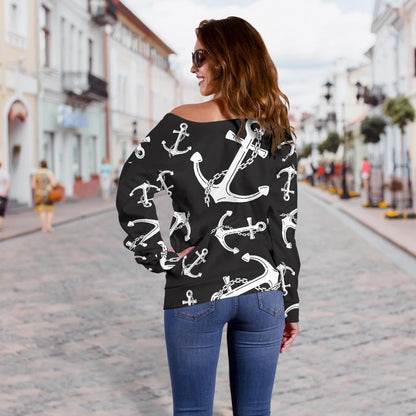 Anchor Black White Off Shoulder Sweatshirt