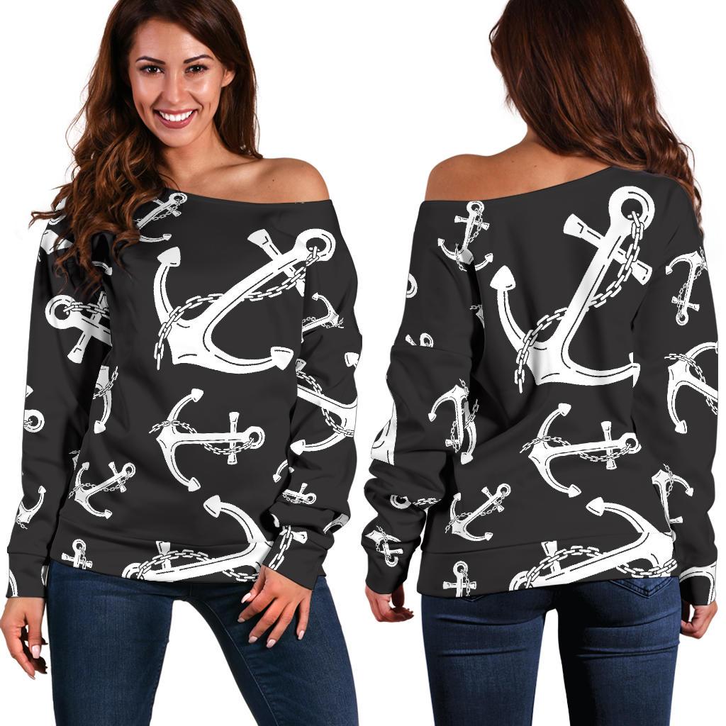 Anchor Black White Off Shoulder Sweatshirt