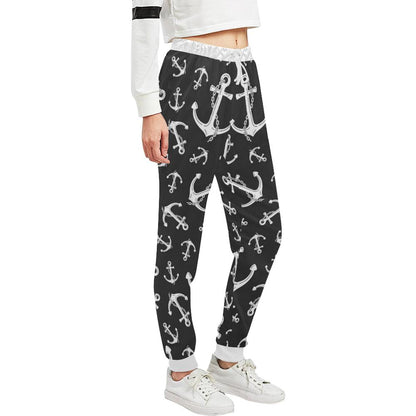 Anchor Black White Unisex Casual Sweatpants (Model L11)-JTAMIGO.COM