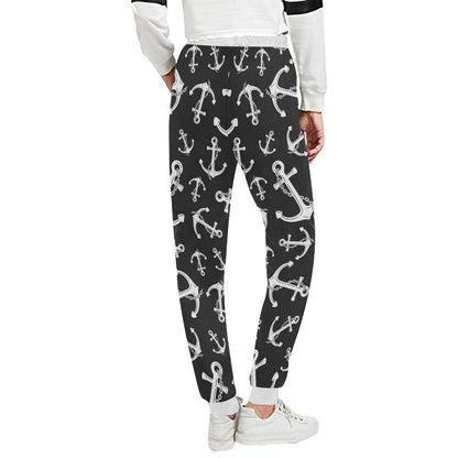 Anchor Black White Unisex Casual Sweatpants (Model L11)-JTAMIGO.COM