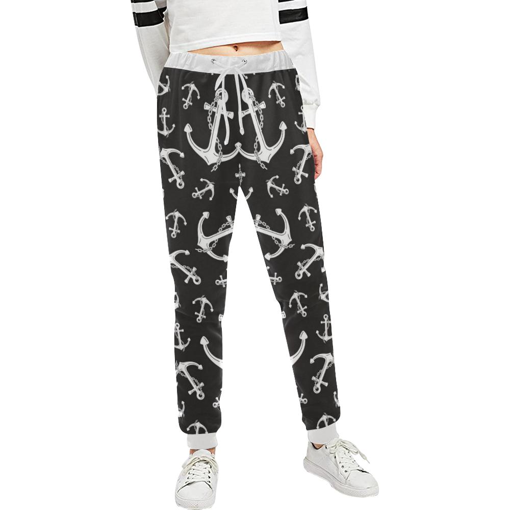 Anchor Black White Unisex Casual Sweatpants (Model L11)-JTAMIGO.COM