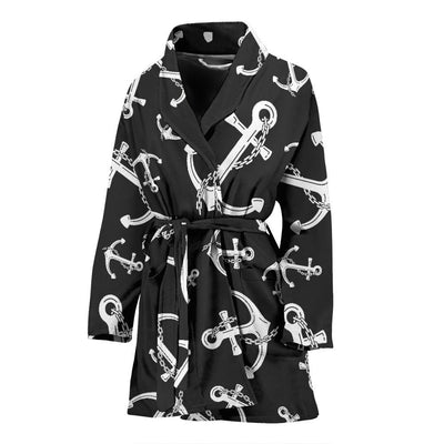 Anchor Black White Women Bath Robe-JTAMIGO.COM