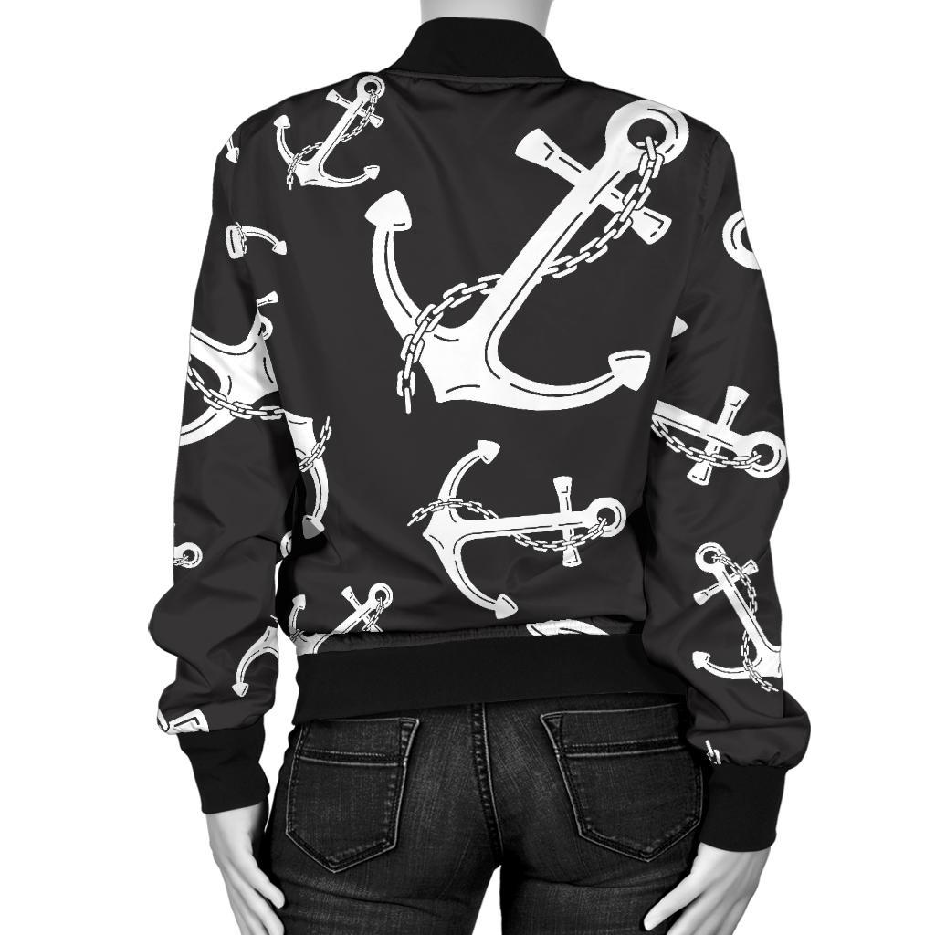 Anchor Black White Women Casual Bomber Jacket