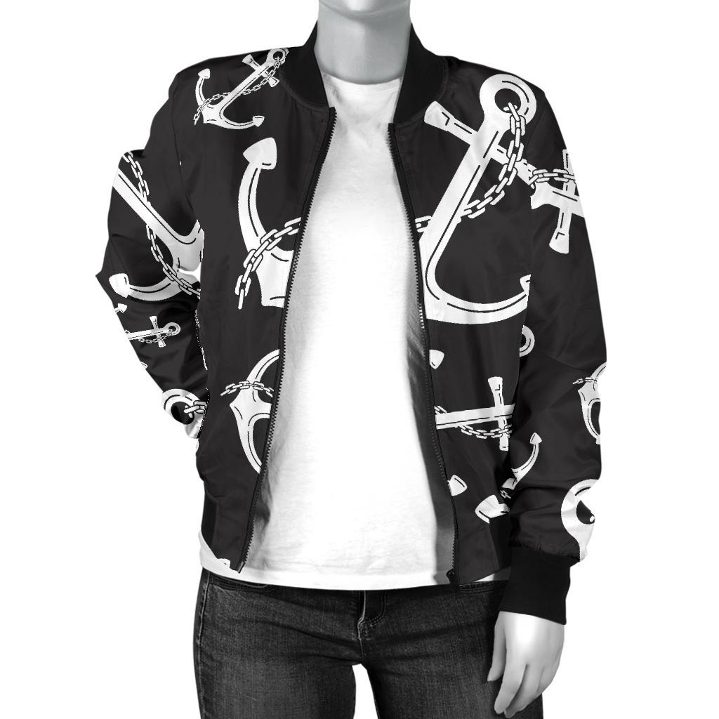 Anchor Black White Women Casual Bomber Jacket
