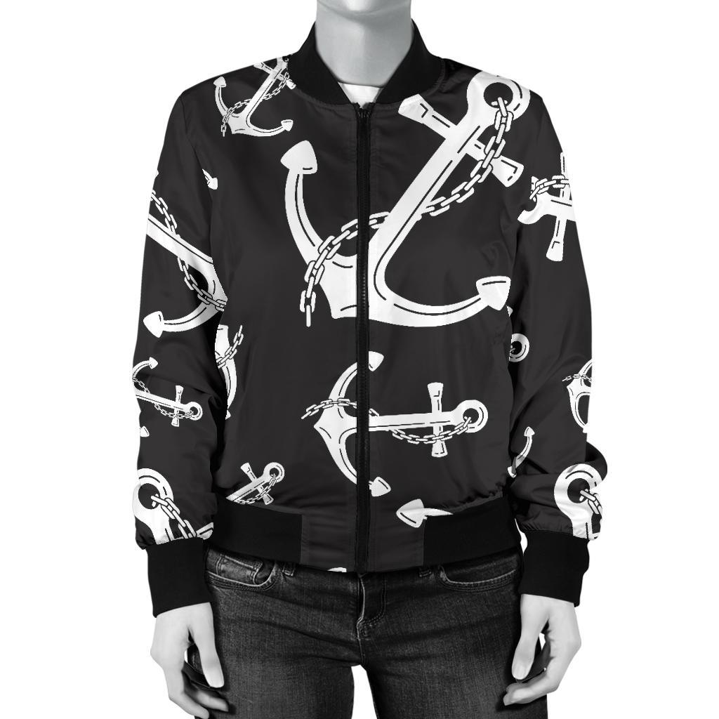 Anchor Black White Women Casual Bomber Jacket
