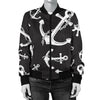 Anchor Black White Women Casual Bomber Jacket