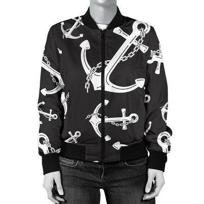 Anchor Black White Women Casual Bomber Jacket