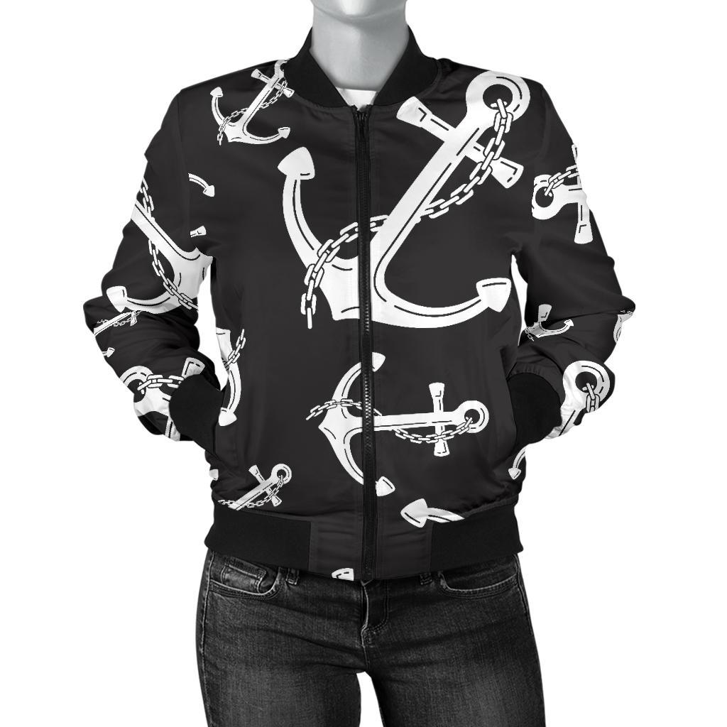 Anchor Black White Women Casual Bomber Jacket