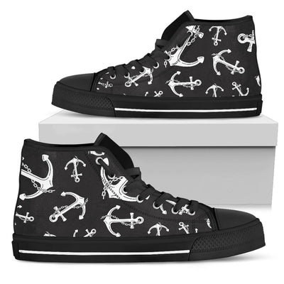 Anchor Black White Women High Top Shoes