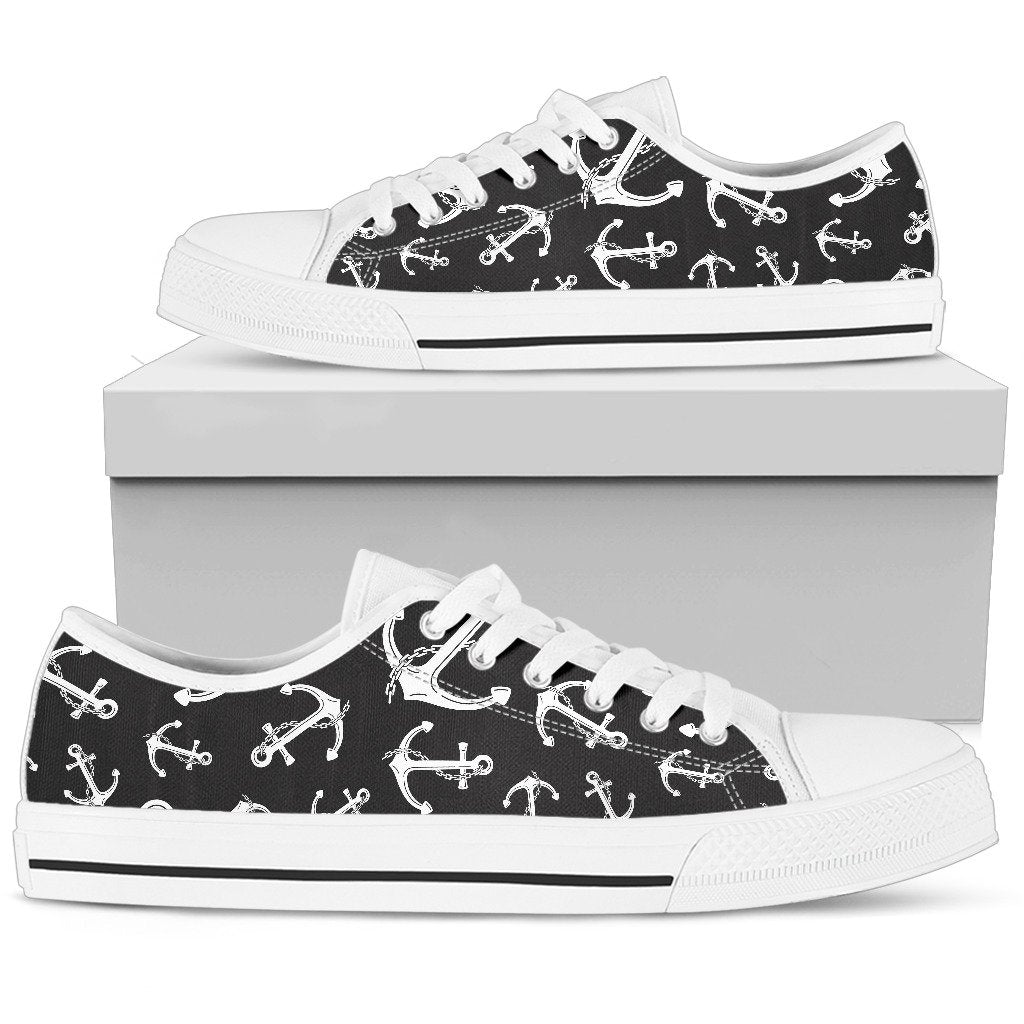 Anchor Black White Women Low Top Shoes