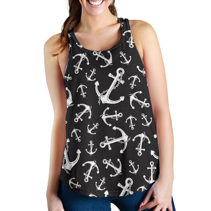 Anchor Black White Women Racerback Tank Top