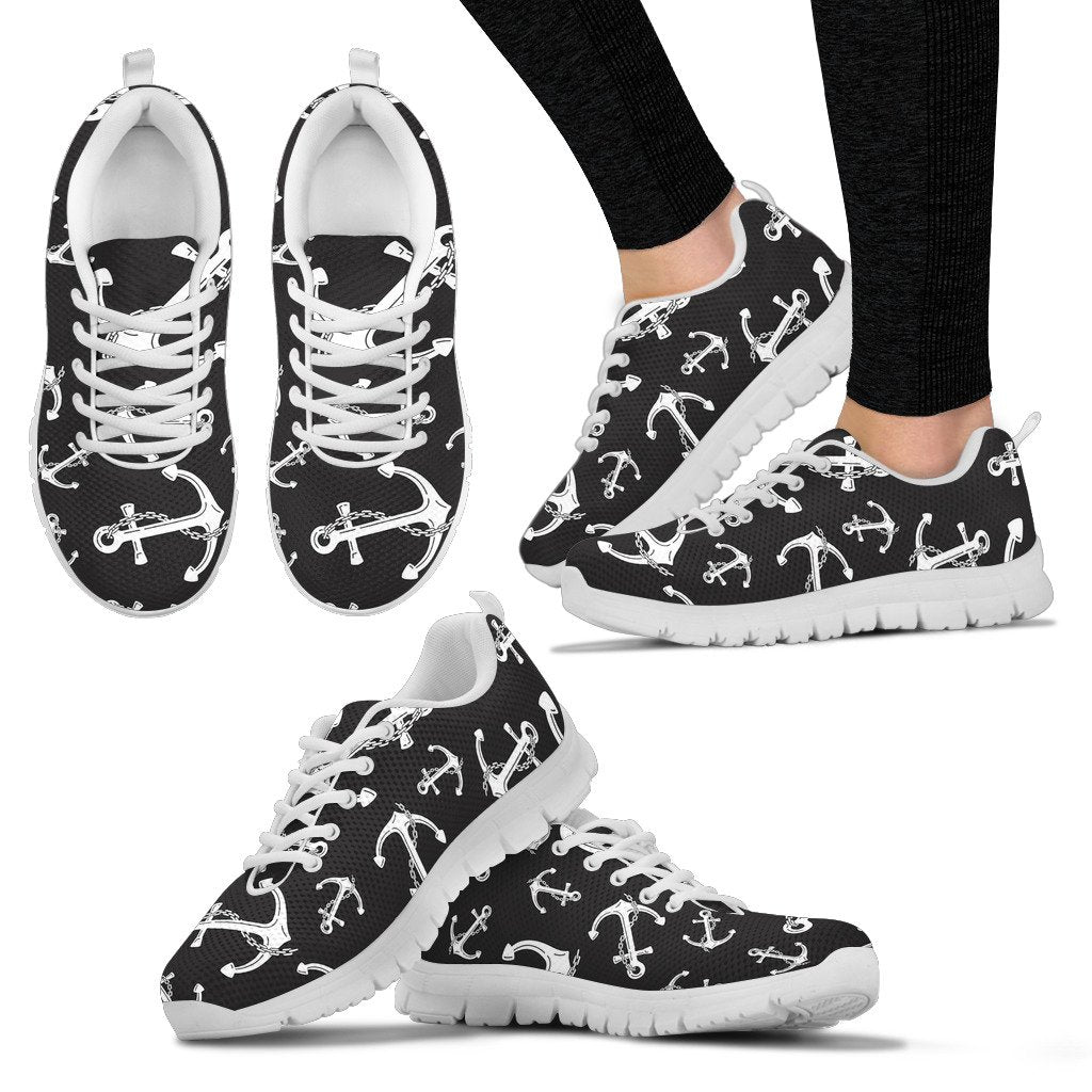 Anchor Black White Women Sneakers Shoes