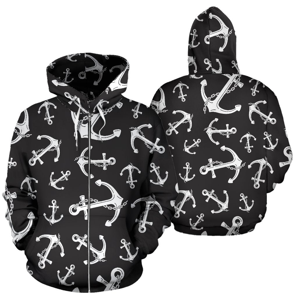 Anchor Black White Zip Up Hoodie