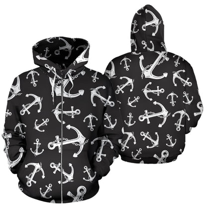 Anchor Black White Zip Up Hoodie