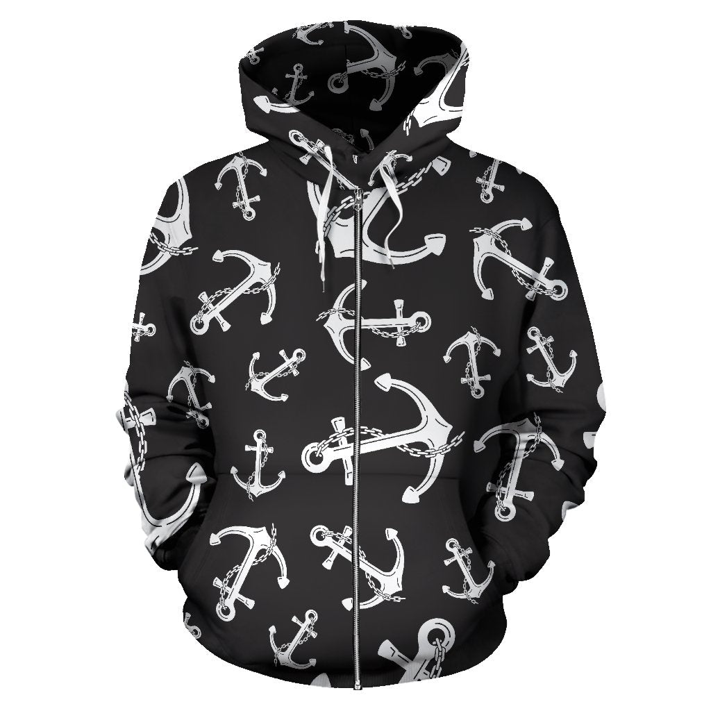 Anchor Black White Zip Up Hoodie