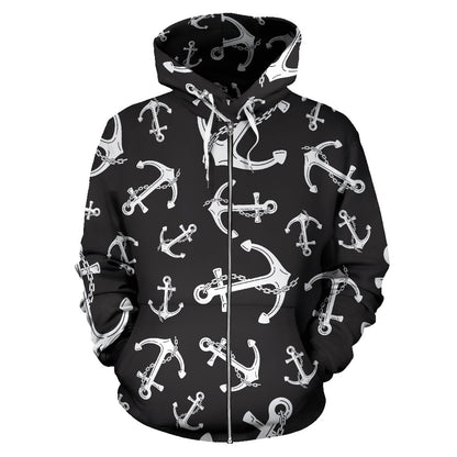 Anchor Black White Zip Up Hoodie