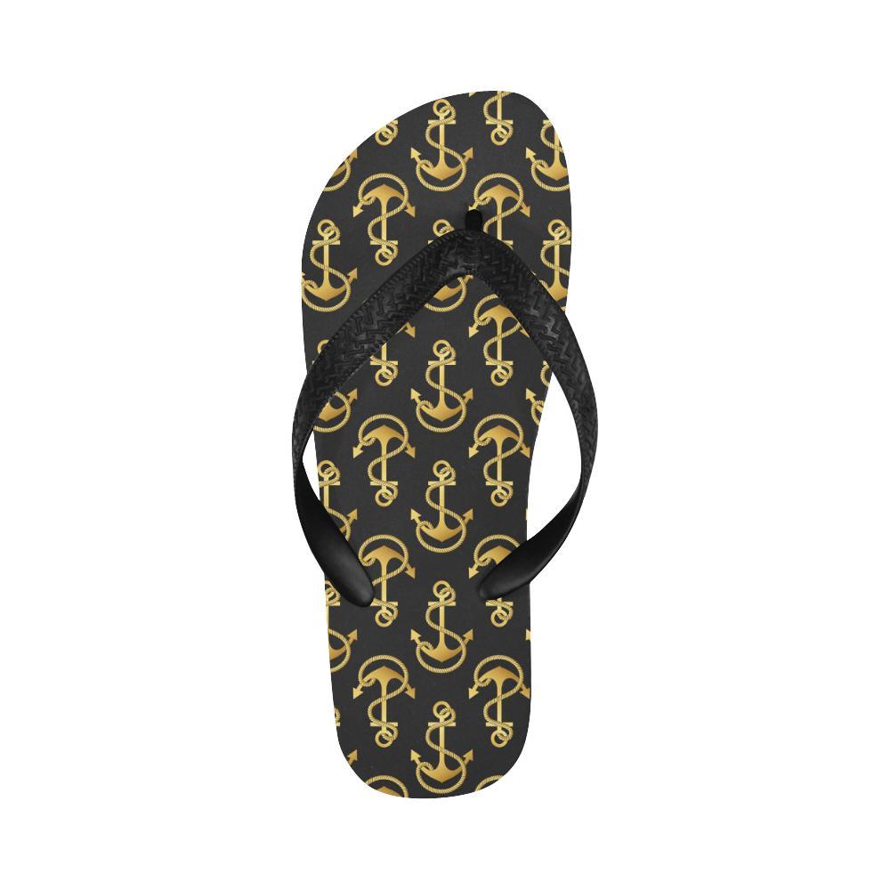 Anchor Gold Pattern Flip Flops-JTAMIGO.COM