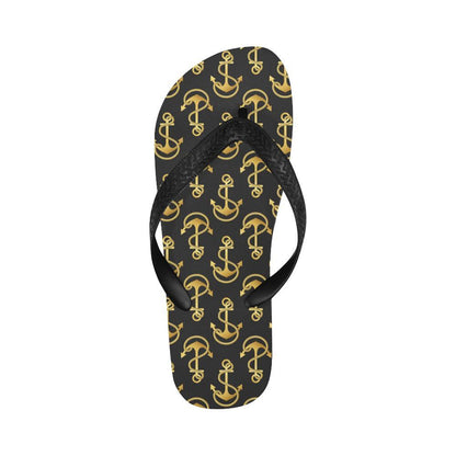 Anchor Gold Pattern Flip Flops-JTAMIGO.COM