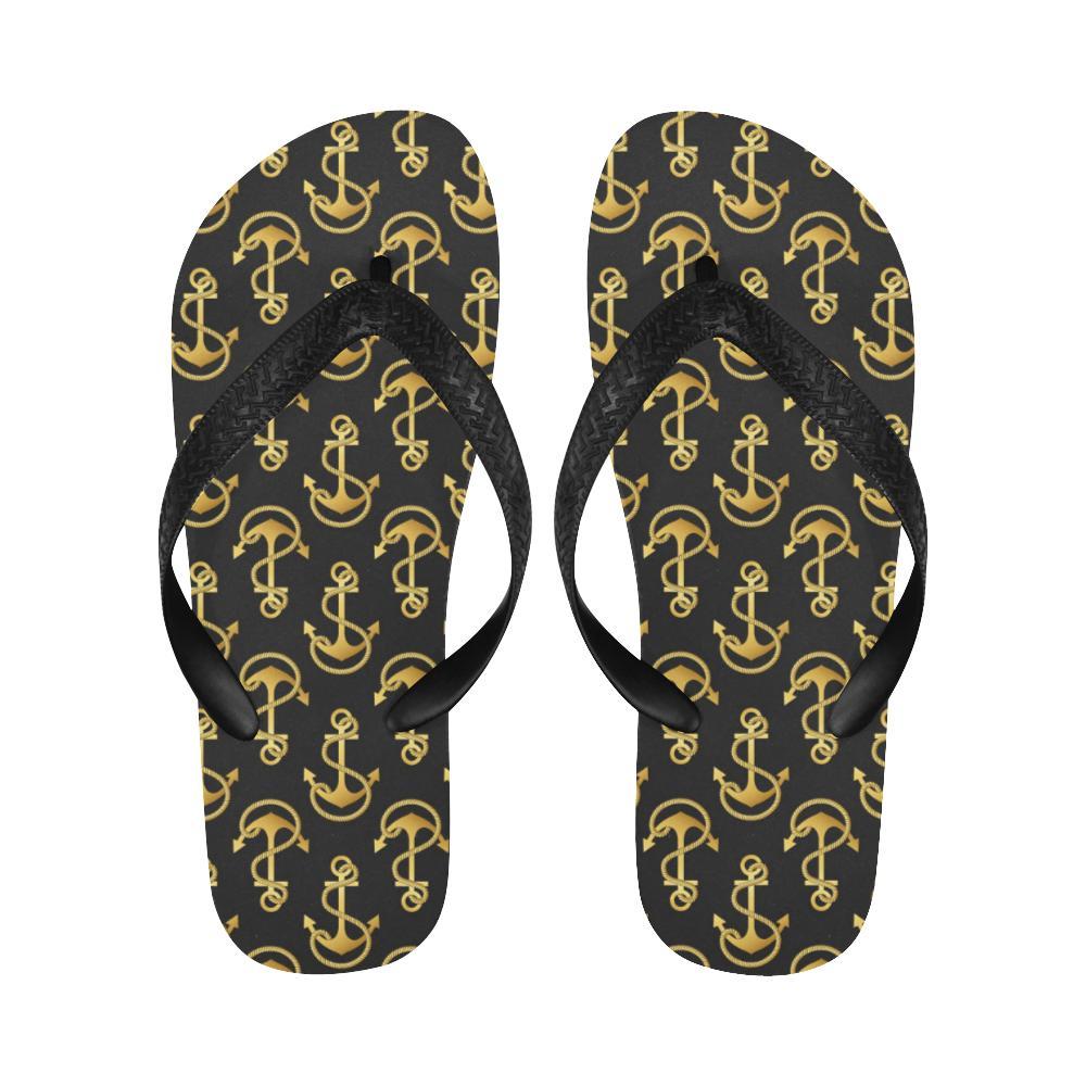 Anchor Gold Pattern Flip Flops-JTAMIGO.COM