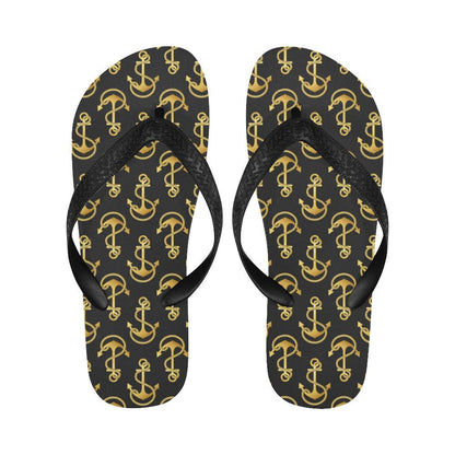 Anchor Gold Pattern Flip Flops-JTAMIGO.COM