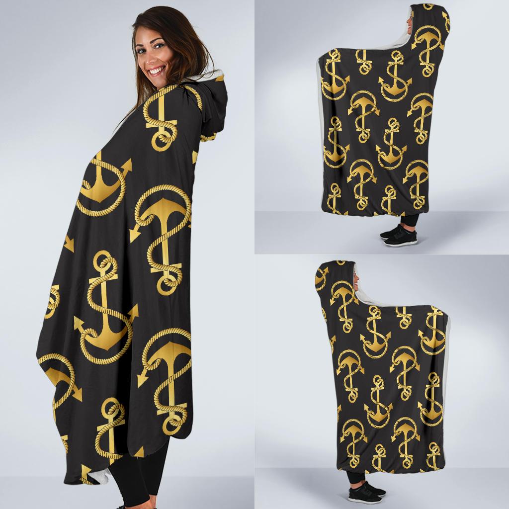 Anchor Gold Pattern Hooded Blanket-JTAMIGO.COM