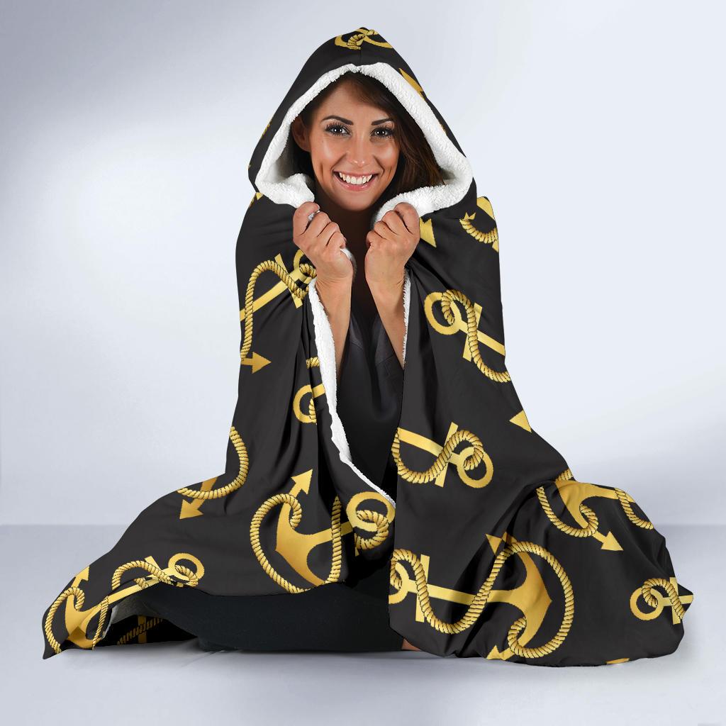Anchor Gold Pattern Hooded Blanket-JTAMIGO.COM