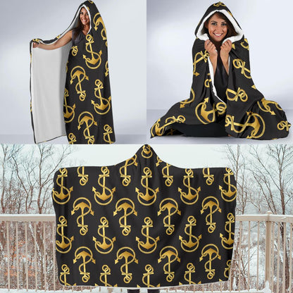 Anchor Gold Pattern Hooded Blanket-JTAMIGO.COM