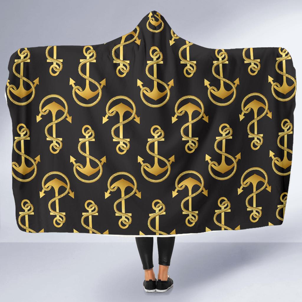 Anchor Gold Pattern Hooded Blanket-JTAMIGO.COM