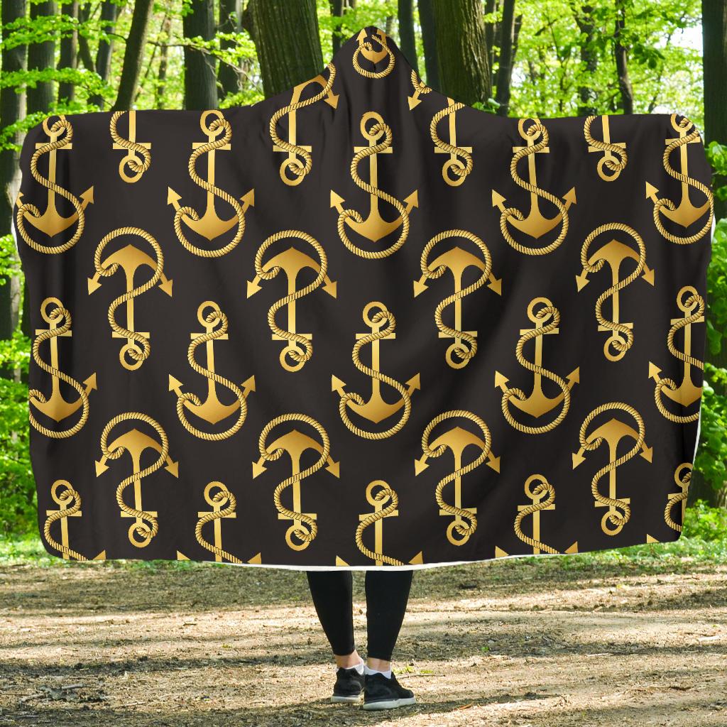 Anchor Gold Pattern Hooded Blanket-JTAMIGO.COM