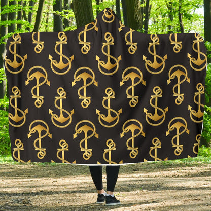 Anchor Gold Pattern Hooded Blanket-JTAMIGO.COM