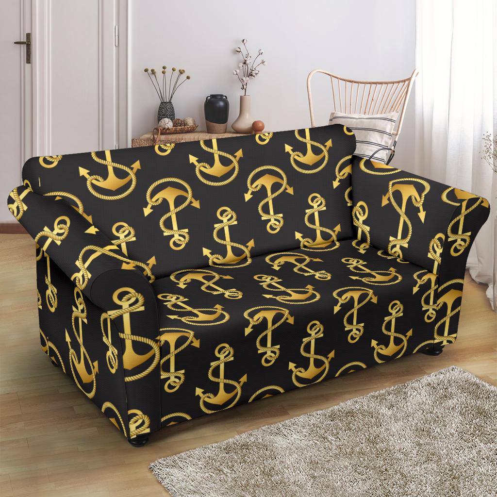 Anchor Gold Pattern Loveseat Slipcover-JTAMIGO.COM