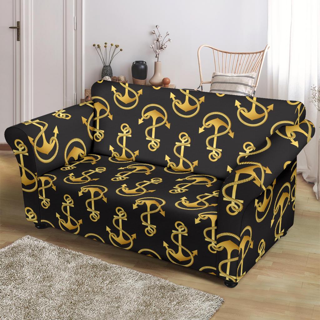 Anchor Gold Pattern Loveseat Slipcover-JTAMIGO.COM