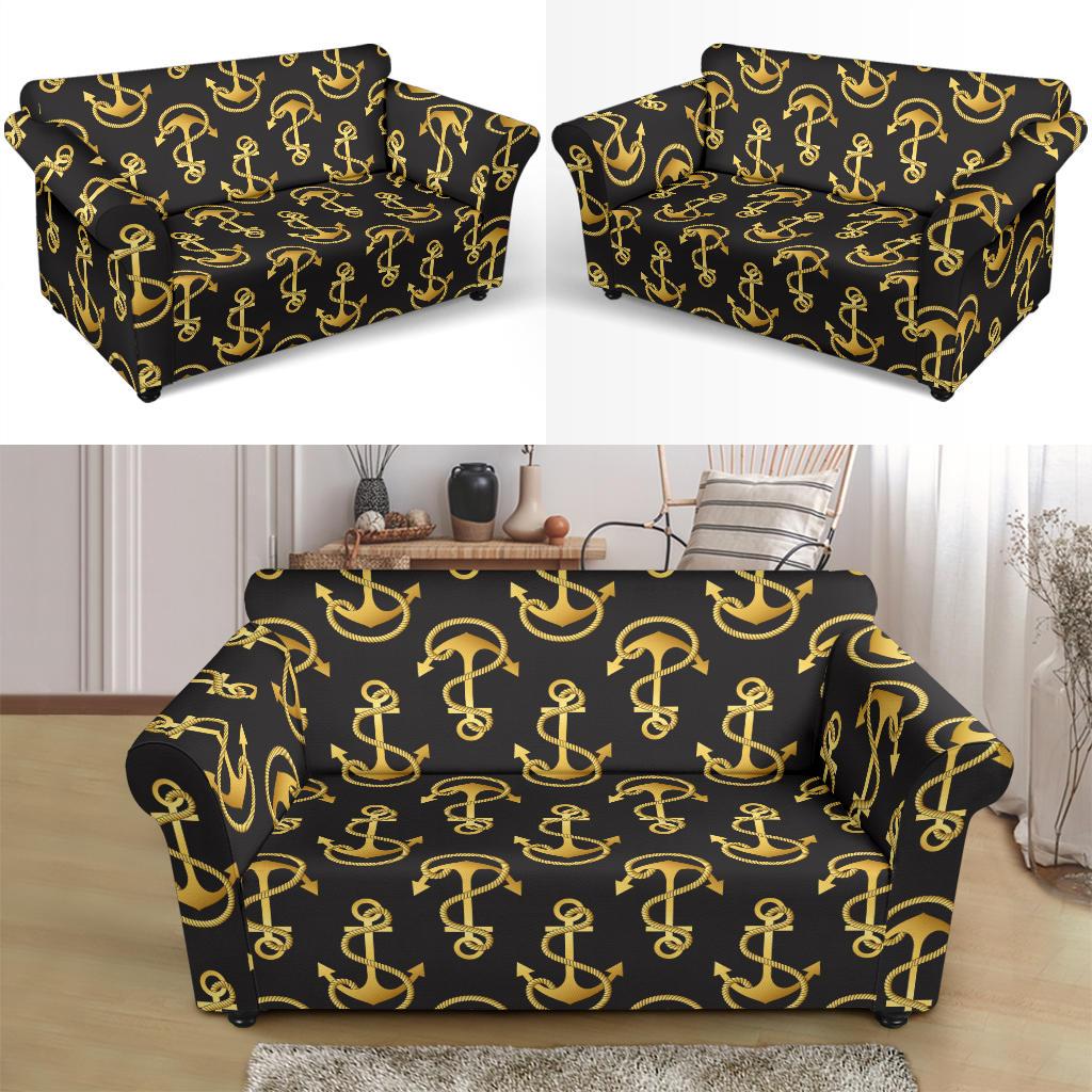Anchor Gold Pattern Loveseat Slipcover-JTAMIGO.COM