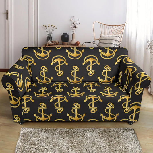 Anchor Gold Pattern Loveseat Slipcover-JTAMIGO.COM