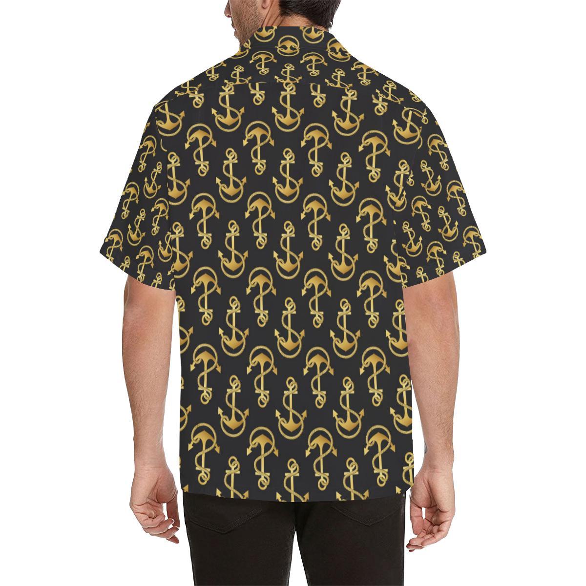 Anchor Gold Pattern Men Aloha Hawaiian Shirt