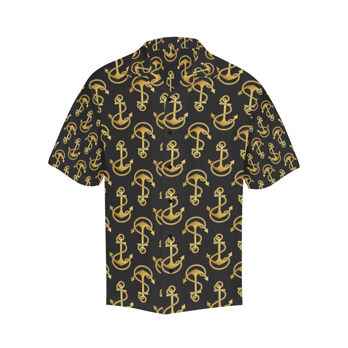 Anchor Gold Pattern Men Aloha Hawaiian Shirt