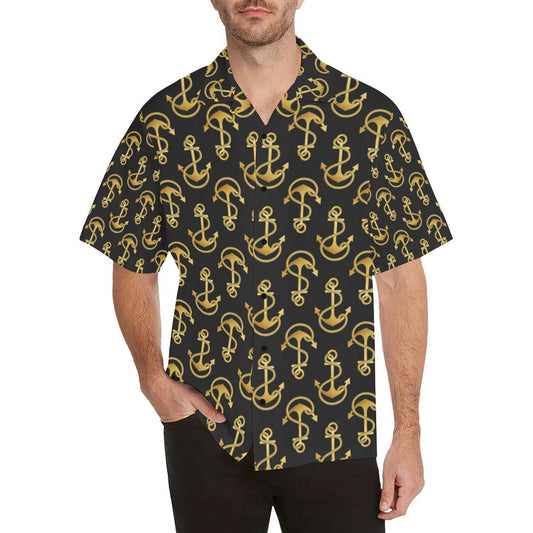 Anchor Gold Pattern Men Aloha Hawaiian Shirt