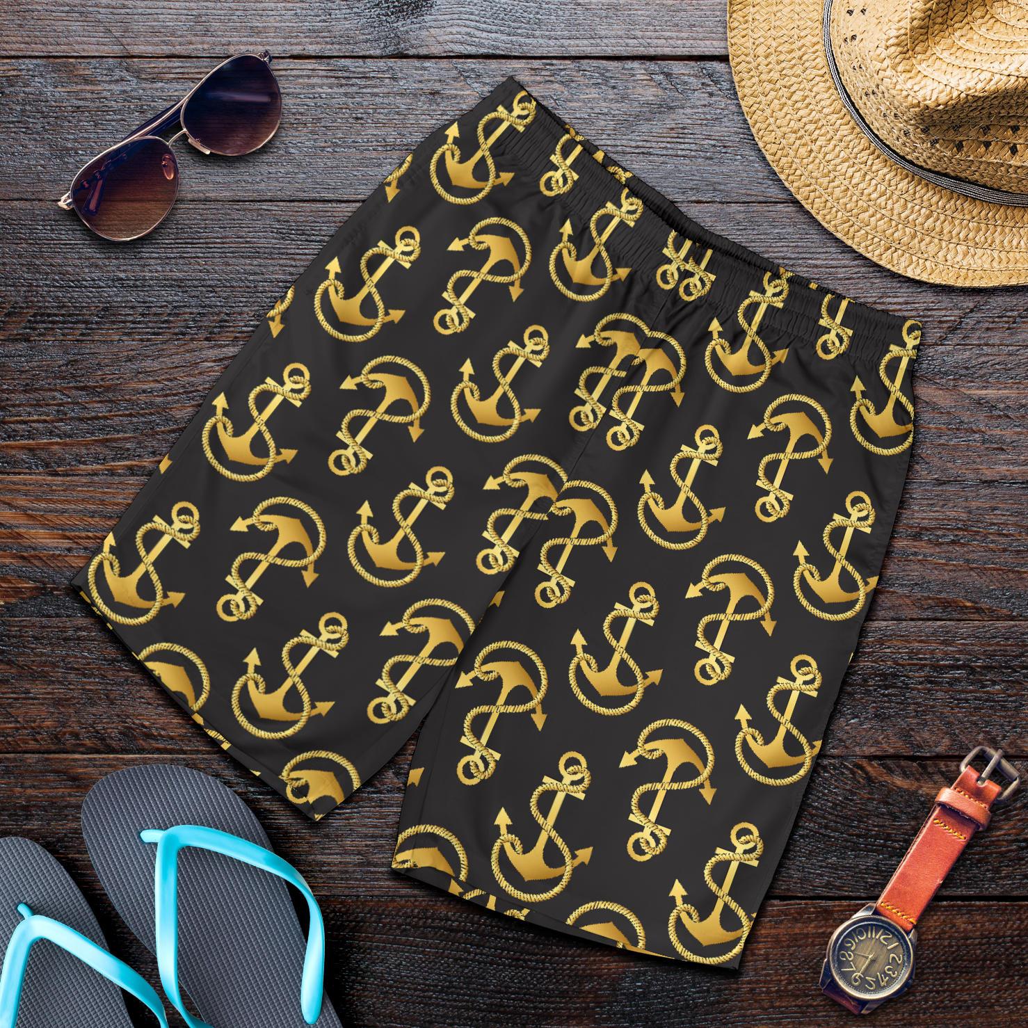 Anchor Gold Pattern Mens Shorts-JTAMIGO.COM