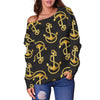 Anchor Gold Pattern Off Shoulder Sweatshirt