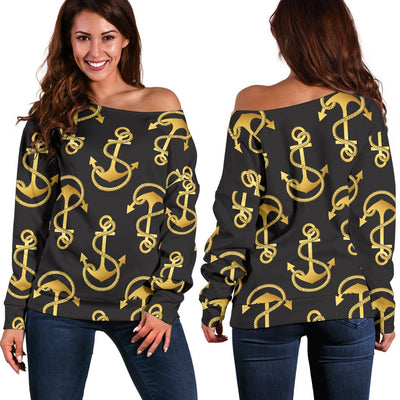 Anchor Gold Pattern Off Shoulder Sweatshirt