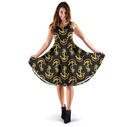 Anchor Gold Pattern Sleeveless Dress