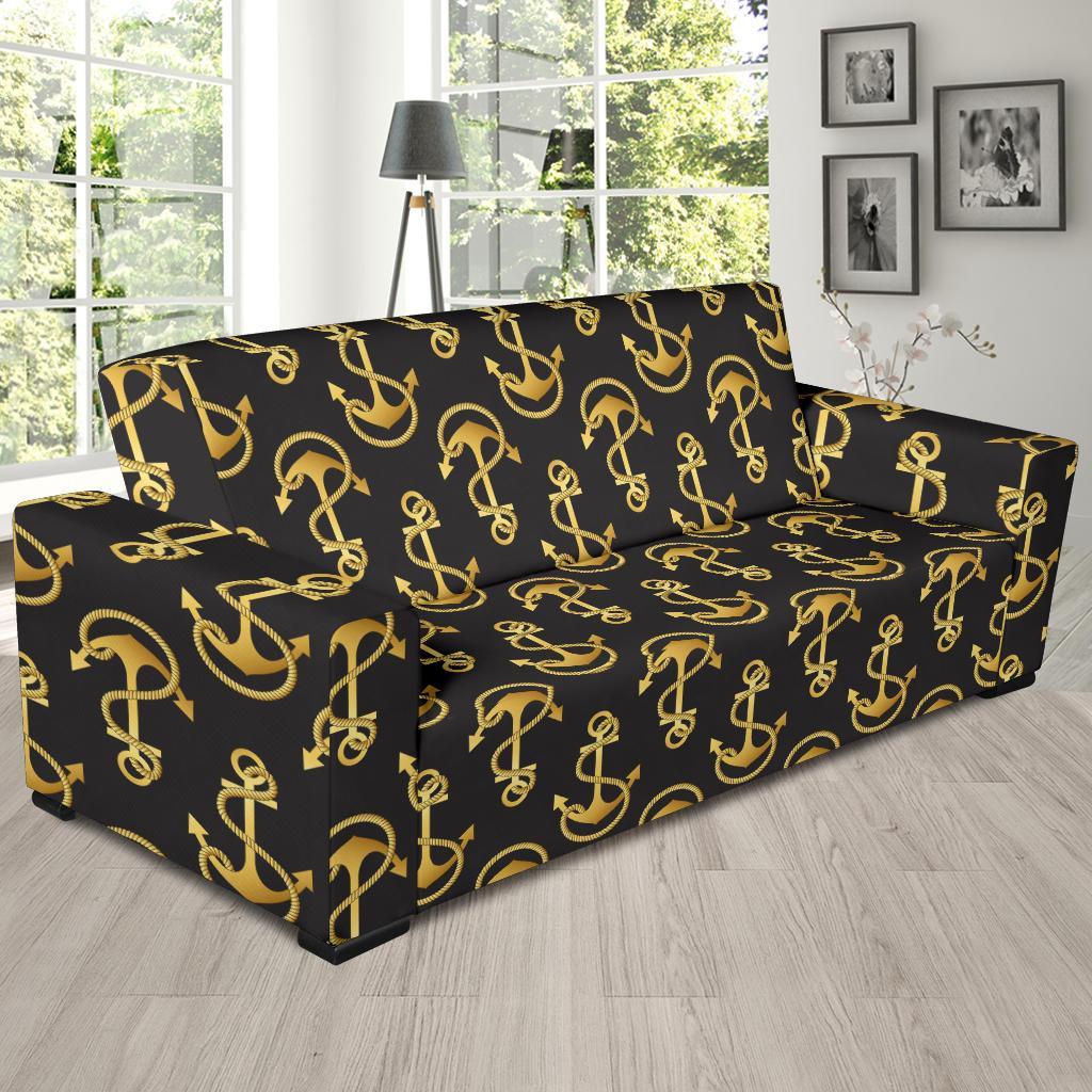 Anchor Gold Pattern Sofa Slipcover-JTAMIGO.COM