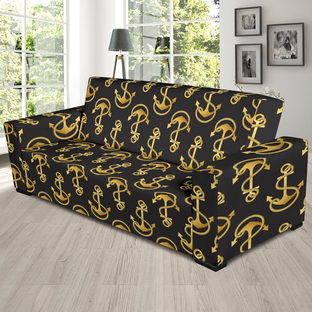 Anchor Gold Pattern Sofa Slipcover-JTAMIGO.COM