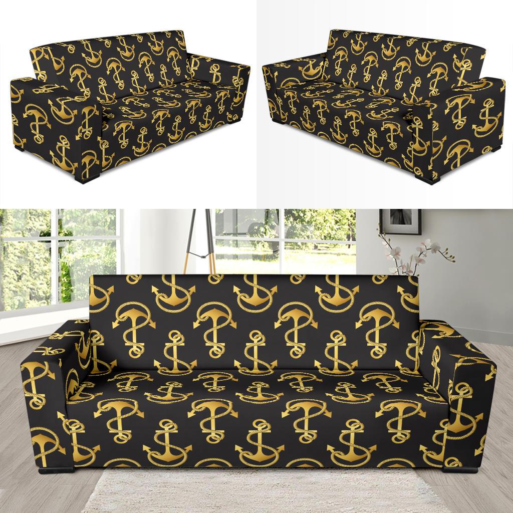 Anchor Gold Pattern Sofa Slipcover-JTAMIGO.COM