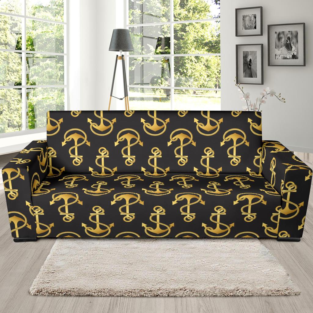 Anchor Gold Pattern Sofa Slipcover-JTAMIGO.COM