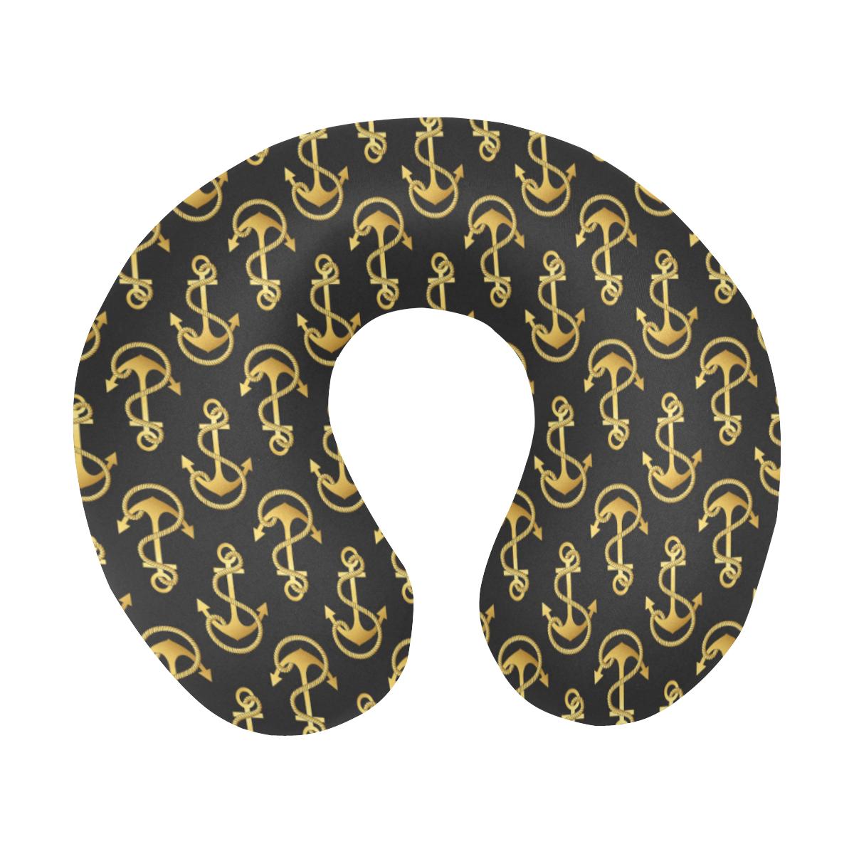 Anchor Gold Pattern U-Shaped Travel Neck Pillow-JTAMIGO.COM