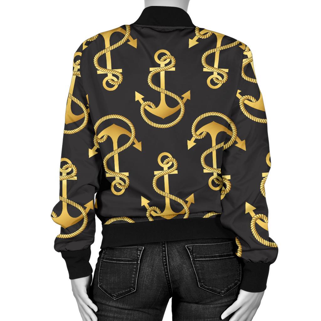 Anchor Gold Pattern Women Casual Bomber Jacket