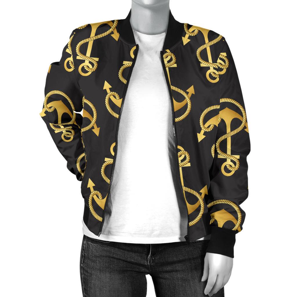 Anchor Gold Pattern Women Casual Bomber Jacket