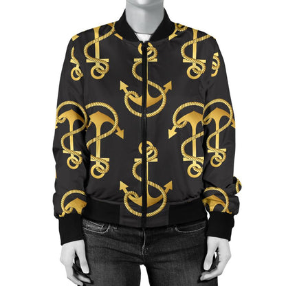 Anchor Gold Pattern Women Casual Bomber Jacket